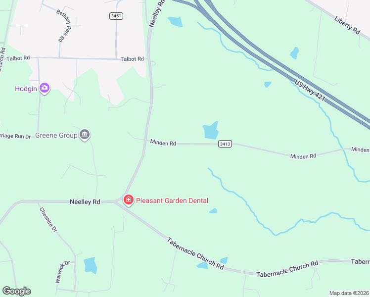 map of restaurants, bars, coffee shops, grocery stores, and more near 2610 Minden Road in Pleasant Garden