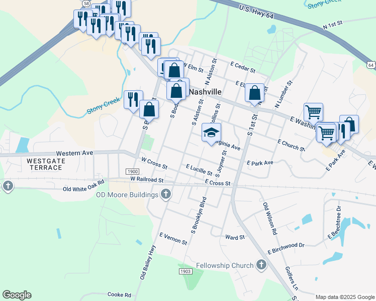 map of restaurants, bars, coffee shops, grocery stores, and more near 100 East Green Street in Nashville