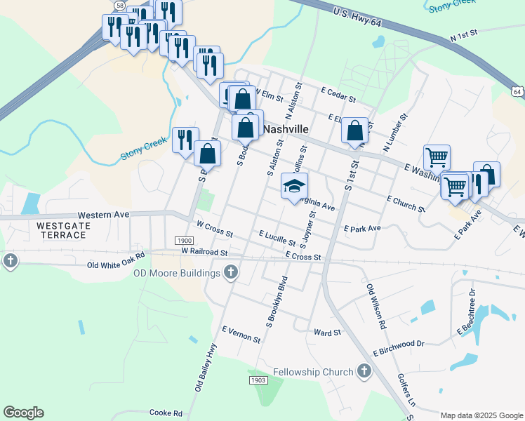map of restaurants, bars, coffee shops, grocery stores, and more near 100 East Green Street in Nashville