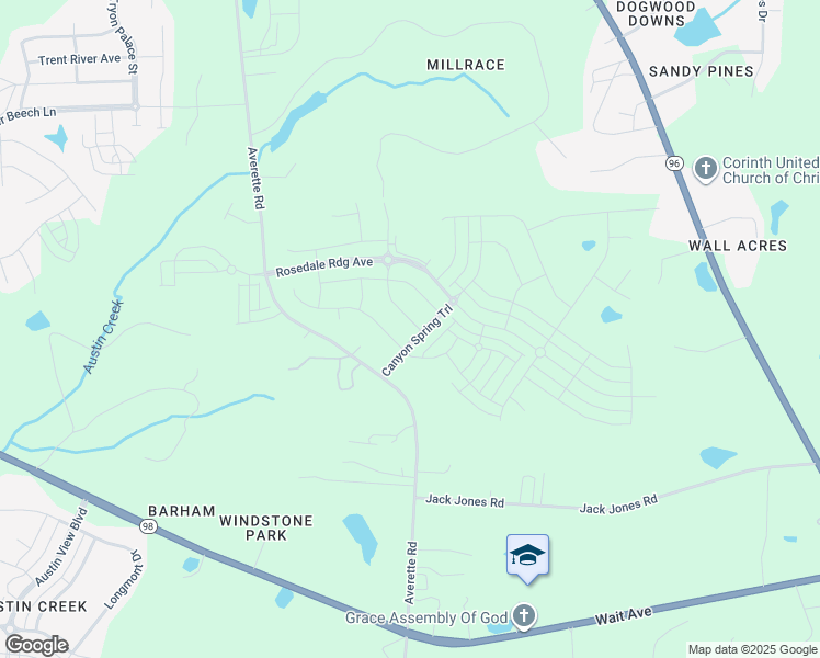 map of restaurants, bars, coffee shops, grocery stores, and more near 5556 Mill Dam Road in Wake Forest