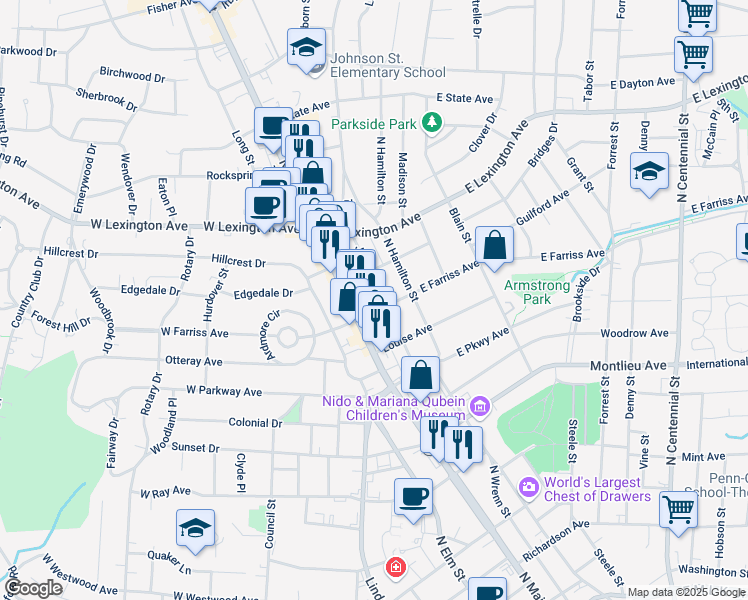 map of restaurants, bars, coffee shops, grocery stores, and more near 1011 Johnson Street in High Point