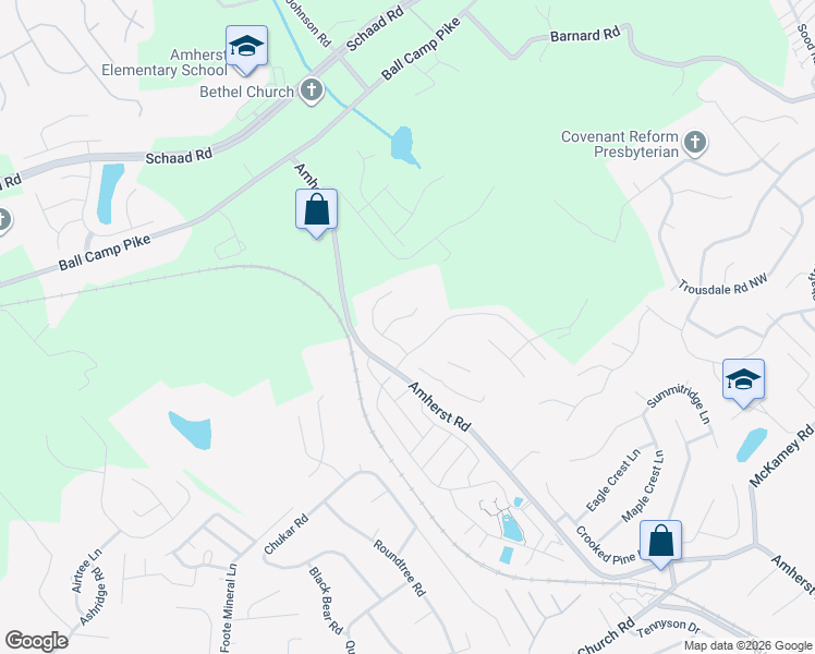 map of restaurants, bars, coffee shops, grocery stores, and more near 2811 Mossy Oaks Lane in Knoxville