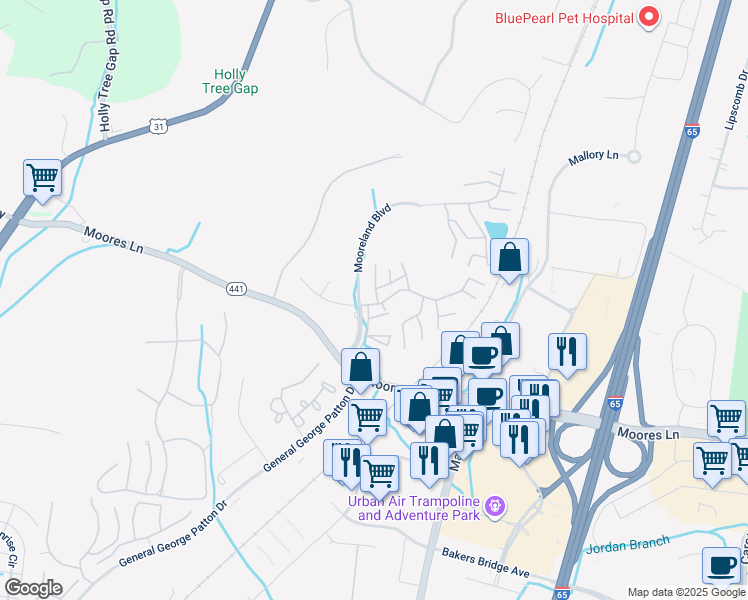 map of restaurants, bars, coffee shops, grocery stores, and more near 601 Sunberry Court in Brentwood