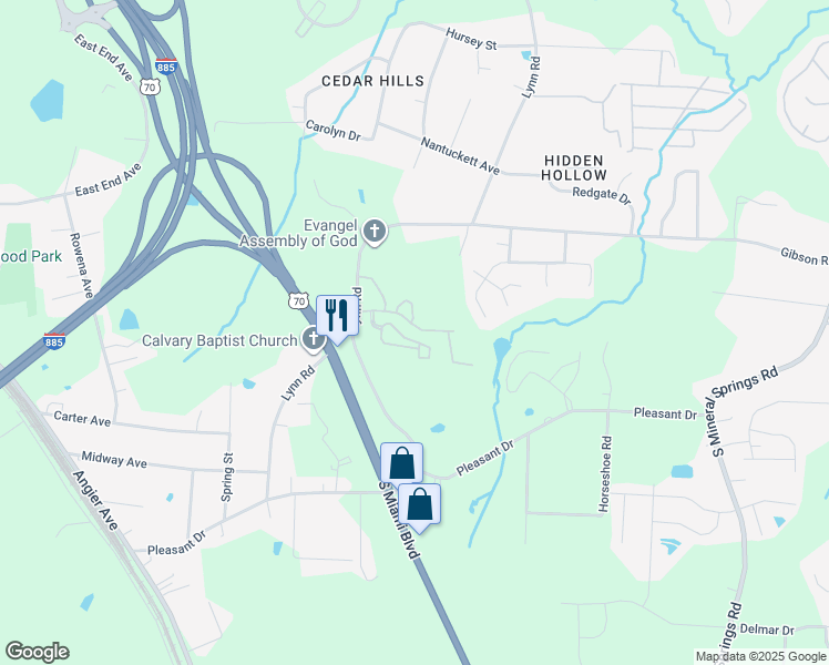 map of restaurants, bars, coffee shops, grocery stores, and more near 3004 Ivey Wood Lane in Durham
