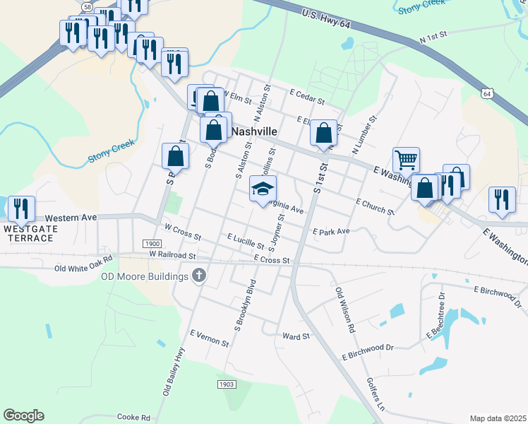 map of restaurants, bars, coffee shops, grocery stores, and more near 209 East Virginia Avenue in Nashville