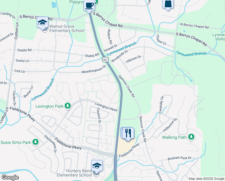 map of restaurants, bars, coffee shops, grocery stores, and more near 1027 Wyndham Hill Lane in Franklin