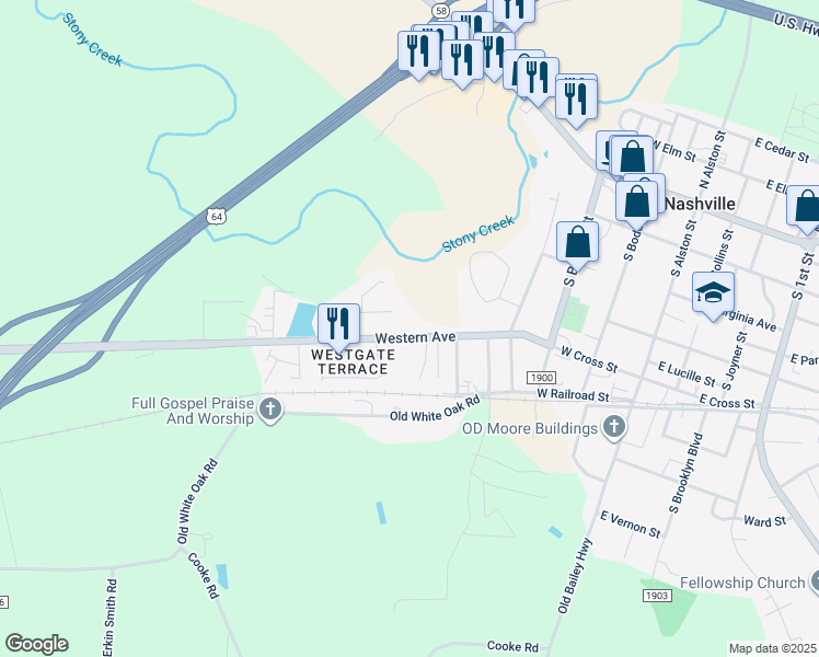 map of restaurants, bars, coffee shops, grocery stores, and more near 612 Western Avenue in Nashville