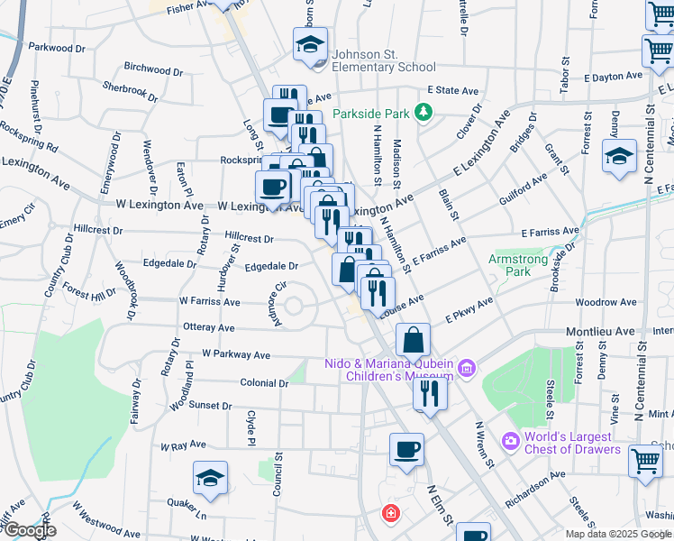 map of restaurants, bars, coffee shops, grocery stores, and more near North Main Street in High Point