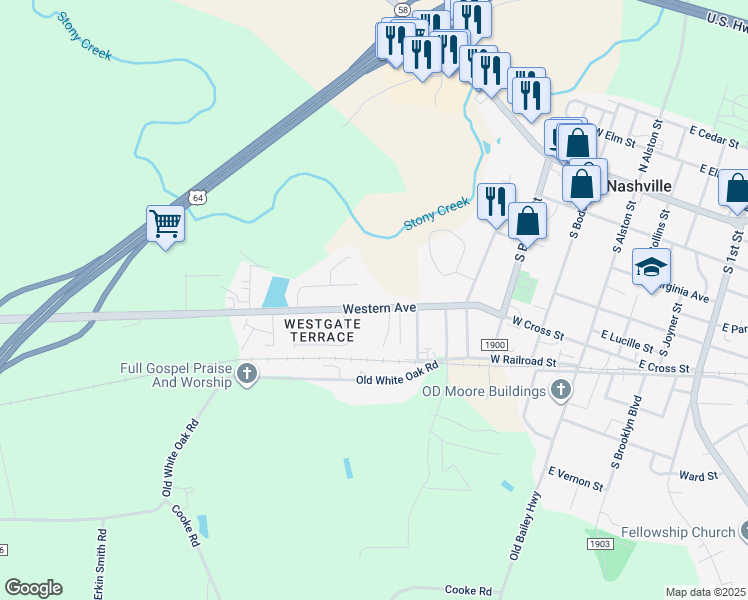 map of restaurants, bars, coffee shops, grocery stores, and more near 612 Western Avenue in Nashville