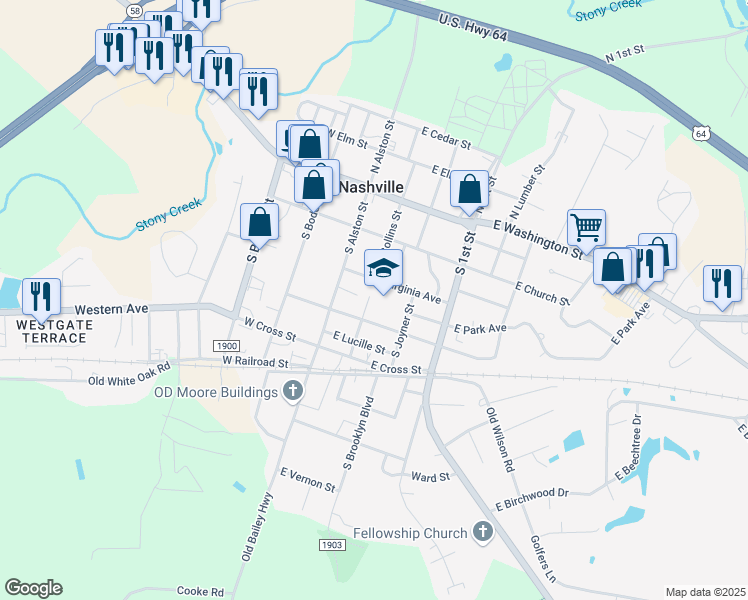 map of restaurants, bars, coffee shops, grocery stores, and more near 209 East Virginia Avenue in Nashville