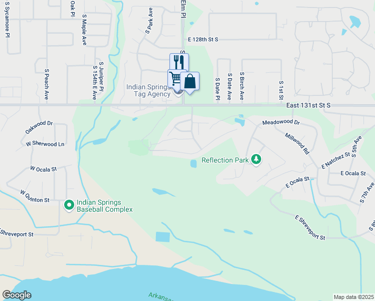 map of restaurants, bars, coffee shops, grocery stores, and more near 519 Fairway Drive in Broken Arrow