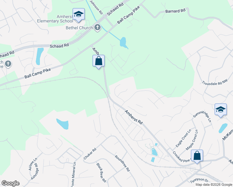map of restaurants, bars, coffee shops, grocery stores, and more near 2811 Mossy Oaks Lane in Knoxville