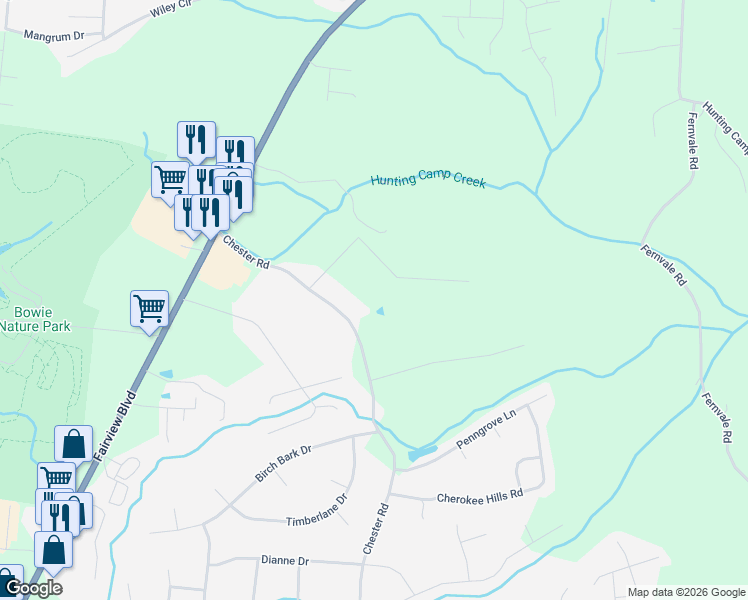 map of restaurants, bars, coffee shops, grocery stores, and more near 7301 Chester Rd in Fairview