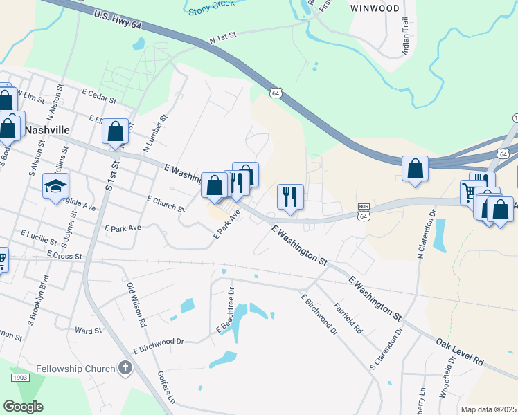 map of restaurants, bars, coffee shops, grocery stores, and more near 806 East Washington Street in Nashville