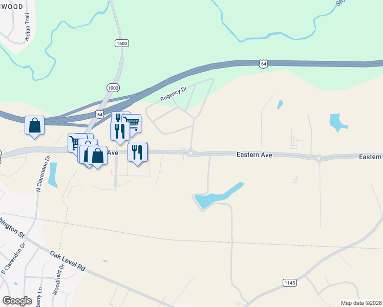 map of restaurants, bars, coffee shops, grocery stores, and more near 2122 Eastern Avenue in Rocky Mount