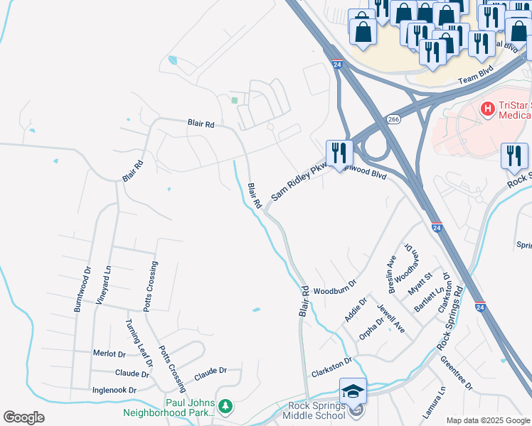 map of restaurants, bars, coffee shops, grocery stores, and more near 91 Blair Road in Smyrna