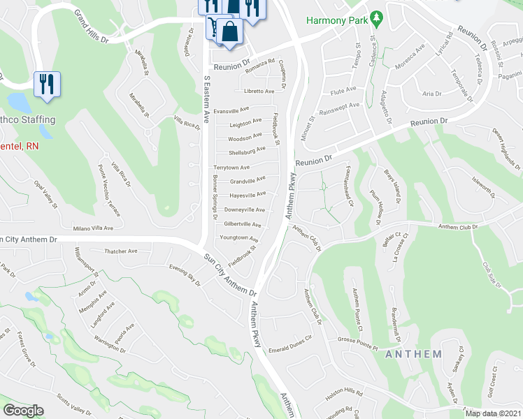 map of restaurants, bars, coffee shops, grocery stores, and more near 2501 Downeyville Avenue in Henderson