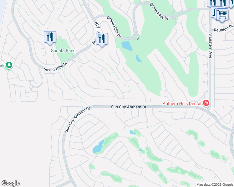 map of restaurants, bars, coffee shops, grocery stores, and more near 2886 Matese Drive in Henderson