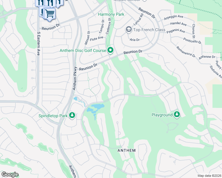 map of restaurants, bars, coffee shops, grocery stores, and more near 33 Plum Hollow Drive in Henderson