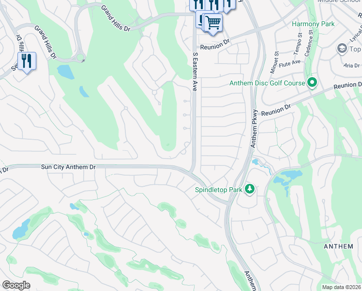 map of restaurants, bars, coffee shops, grocery stores, and more near 2607 Ragusa Court in Henderson