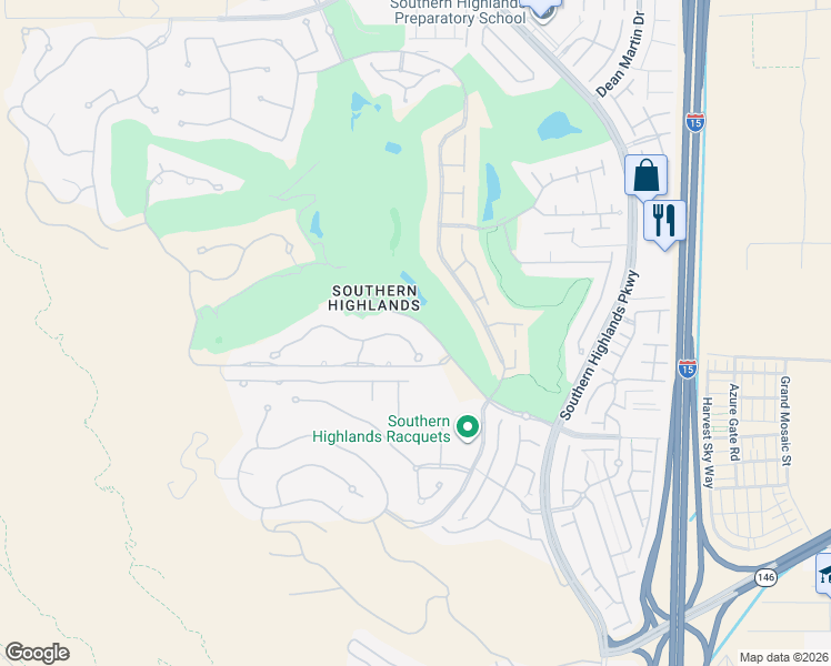 map of restaurants, bars, coffee shops, grocery stores, and more near 1 Robert Trent Jones Lane in Las Vegas