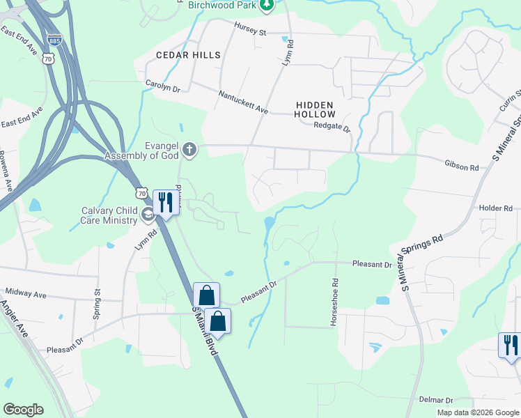 map of restaurants, bars, coffee shops, grocery stores, and more near 2914 Forrestal Drive in Durham