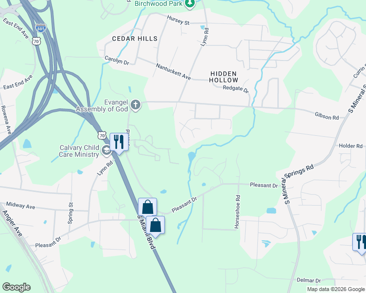 map of restaurants, bars, coffee shops, grocery stores, and more near 2914 Forrestal Drive in Durham
