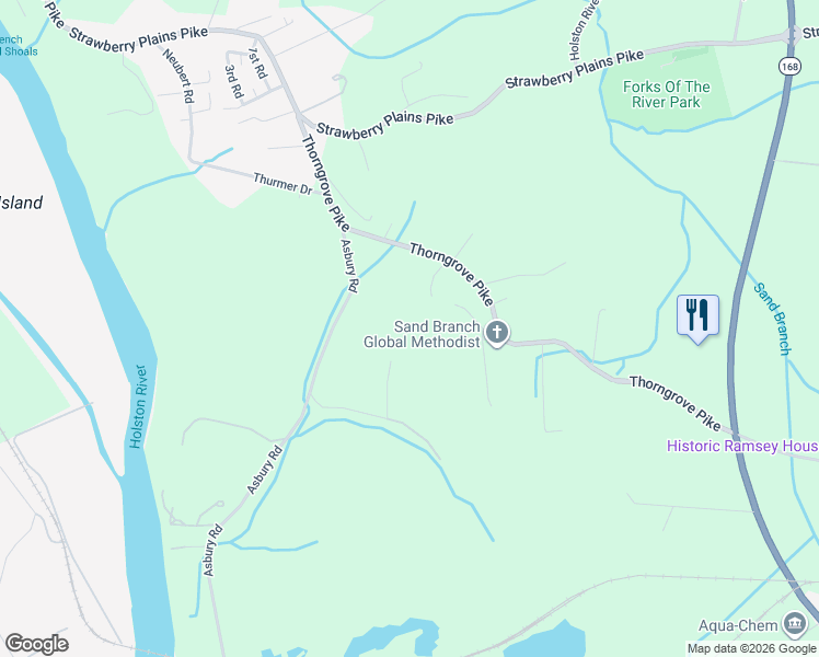 map of restaurants, bars, coffee shops, grocery stores, and more near 2215 Thorngrove Pike in Knoxville