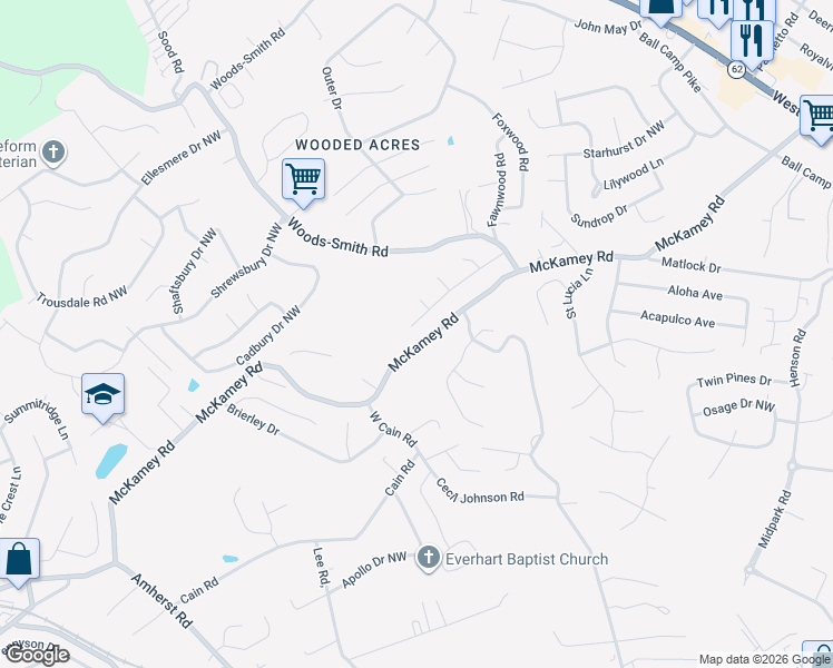 map of restaurants, bars, coffee shops, grocery stores, and more near 5017 Sunrise Lane in Knoxville