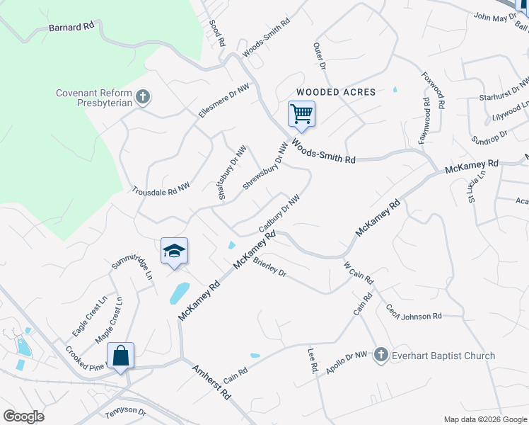map of restaurants, bars, coffee shops, grocery stores, and more near 6427 Tewksbury Drive Northwest in Knoxville