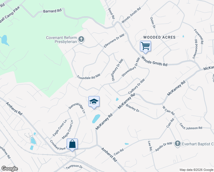 map of restaurants, bars, coffee shops, grocery stores, and more near 5622 Burbury Lane Northwest in Knoxville