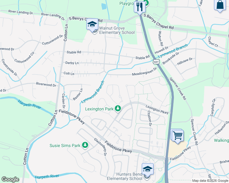 map of restaurants, bars, coffee shops, grocery stores, and more near 2302 Wimbledon Circle in Franklin