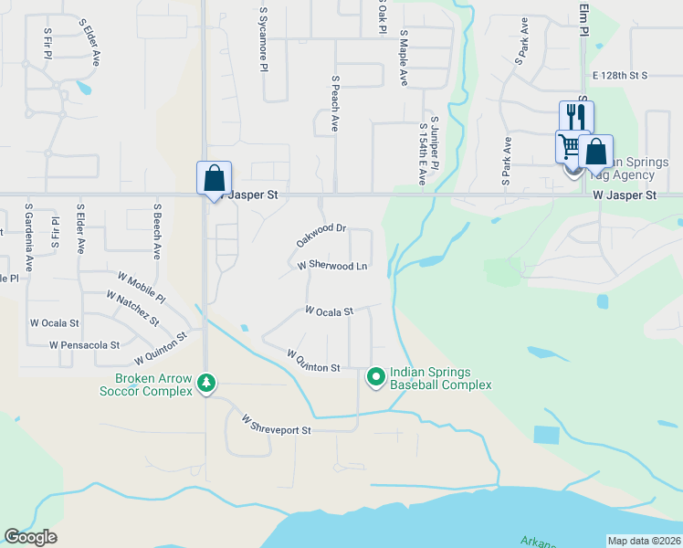 map of restaurants, bars, coffee shops, grocery stores, and more near 8413 South Fawnwood Court in Broken Arrow