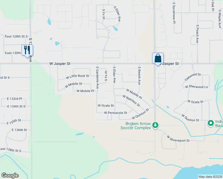 map of restaurants, bars, coffee shops, grocery stores, and more near 8116 South Elder Avenue in Broken Arrow