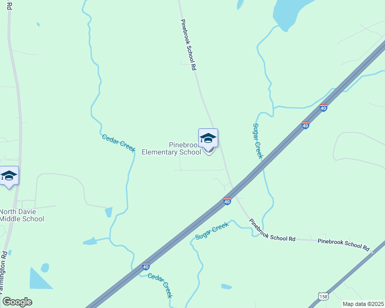 map of restaurants, bars, coffee shops, grocery stores, and more near 477 Pinebrook School Road in Mocksville