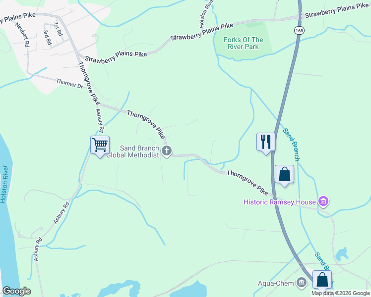 map of restaurants, bars, coffee shops, grocery stores, and more near 2312 Thorngrove Pike in Knoxville