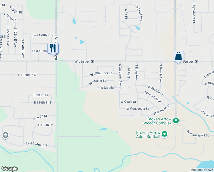 map of restaurants, bars, coffee shops, grocery stores, and more near 3008 West Mobile Place in Broken Arrow