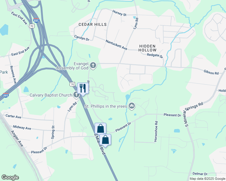 map of restaurants, bars, coffee shops, grocery stores, and more near 3239 Ivey Wood Lane in Durham
