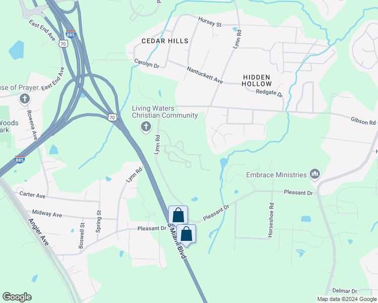 map of restaurants, bars, coffee shops, grocery stores, and more near 3213 Ivey Wood Lane in Durham