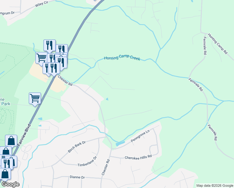 map of restaurants, bars, coffee shops, grocery stores, and more near 7211 Chester Road in Fairview
