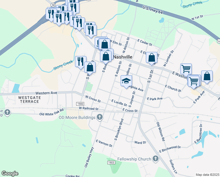 map of restaurants, bars, coffee shops, grocery stores, and more near 408 South Alston Street in Nashville