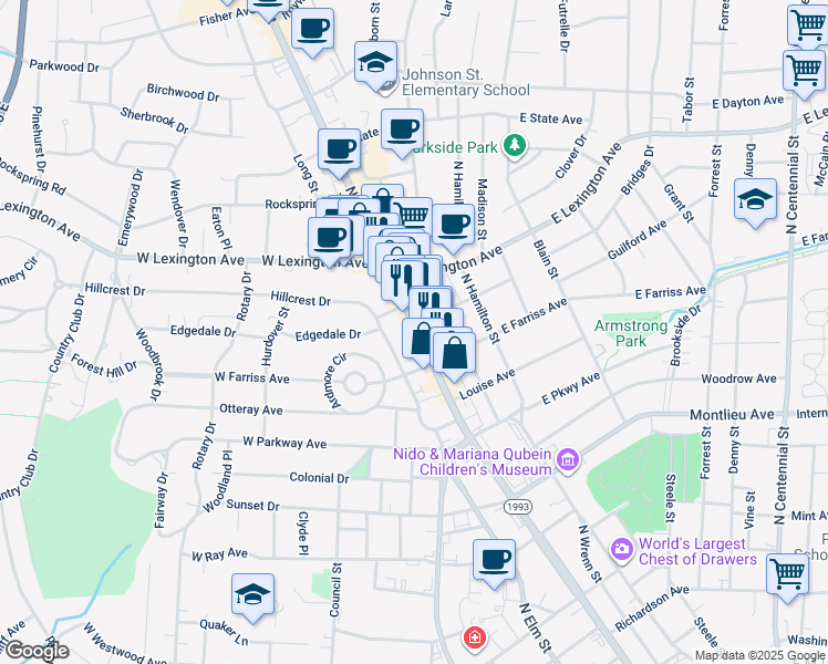 map of restaurants, bars, coffee shops, grocery stores, and more near 1232 North Main Street in High Point