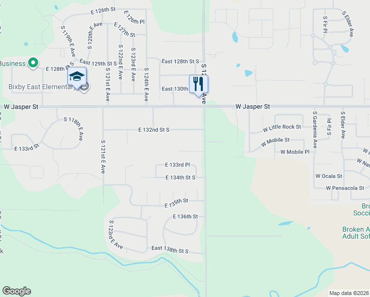 map of restaurants, bars, coffee shops, grocery stores, and more near 12706 East 132nd Street South in Broken Arrow