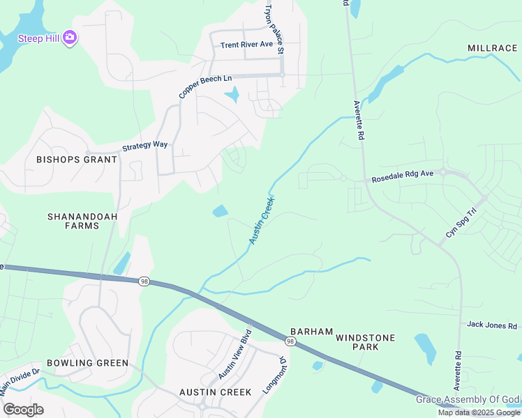 map of restaurants, bars, coffee shops, grocery stores, and more near 7145 Winding Way in Wake Forest