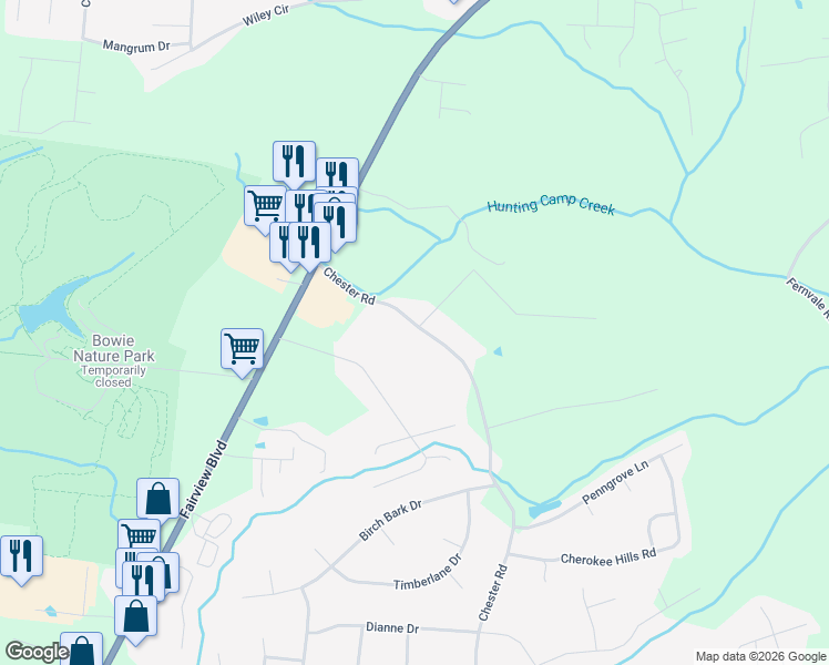 map of restaurants, bars, coffee shops, grocery stores, and more near 7195 Chester Road in Fairview