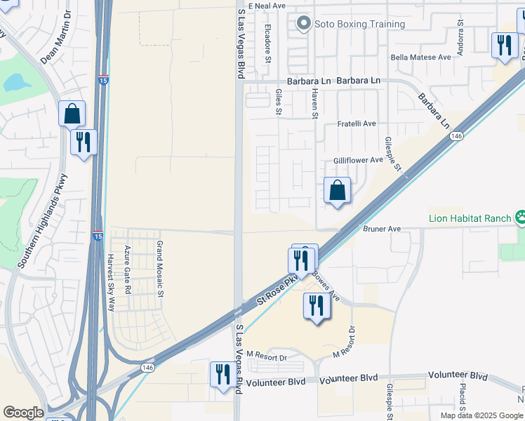 map of restaurants, bars, coffee shops, grocery stores, and more near 33 Dandy View Avenue in Las Vegas