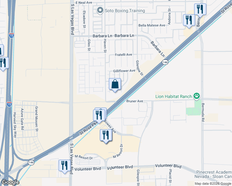 map of restaurants, bars, coffee shops, grocery stores, and more near 12045 Yarrow Ridge Court in Las Vegas