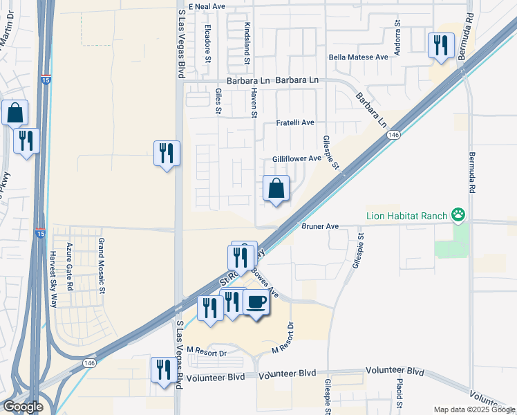 map of restaurants, bars, coffee shops, grocery stores, and more near 89 Peachtree Hill Avenue in Las Vegas