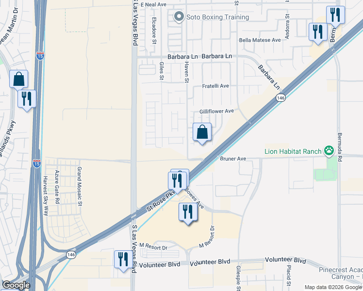 map of restaurants, bars, coffee shops, grocery stores, and more near 89 Peachtree Hill Avenue in Las Vegas