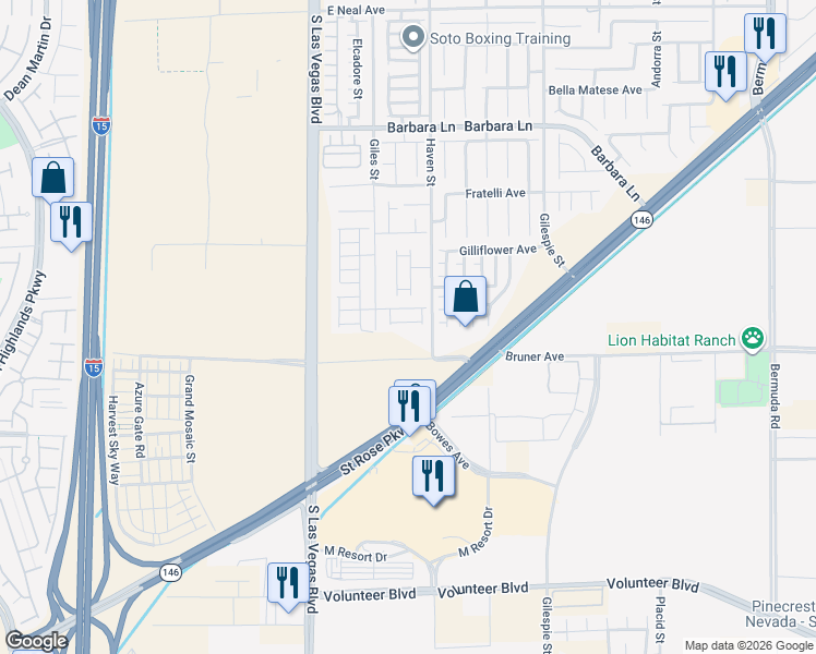 map of restaurants, bars, coffee shops, grocery stores, and more near 89 Peachtree Hill Avenue in Las Vegas